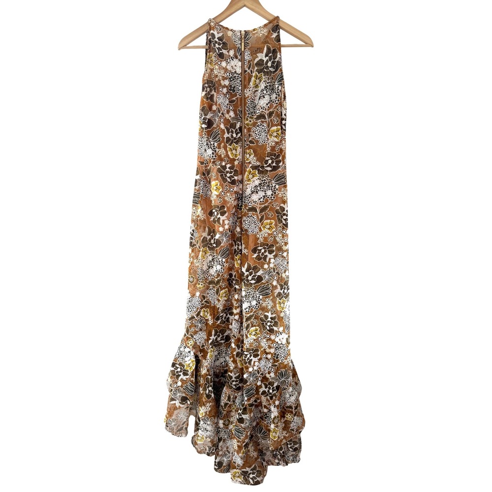 Revolve Bronx and Banco Sicilia Ruffle High Slit Gown Floral Lace Dress US 8 - Picture 4 of 12